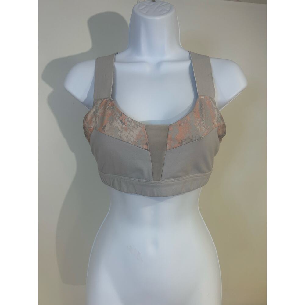 ALO Sml/Med Gray Orange Wide Strap Sports Bra Athletic Granola Girl Tennis Worko